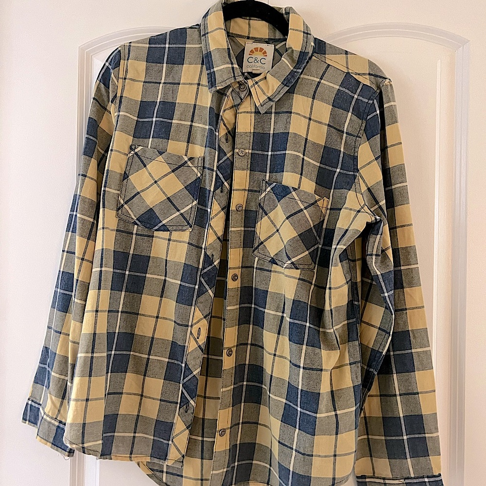 Yellow & Blue plaid button down shirt